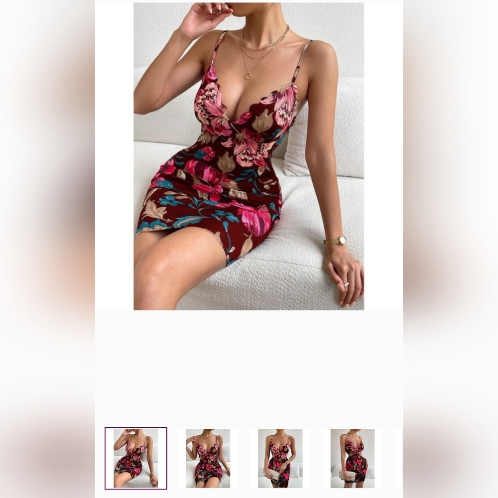SHEIN Burgundy Floral Mini Dress